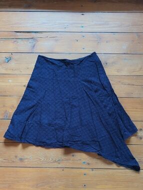 298-Asymmetrical Navy Eyelet Midi Skirt